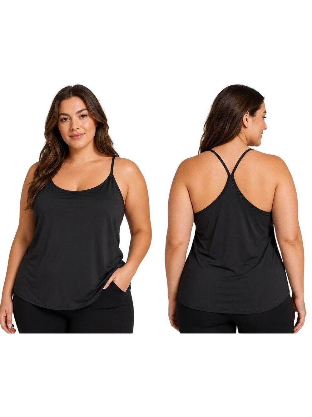 Parade Racerback Cami Tank Top, Soft Stretch, Black, Women's Plus Size 2XL